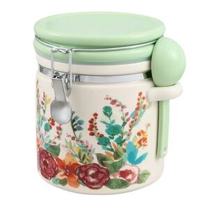 The Pioneer Woman Painted Meadow Large Canister with Ceramic Spoon